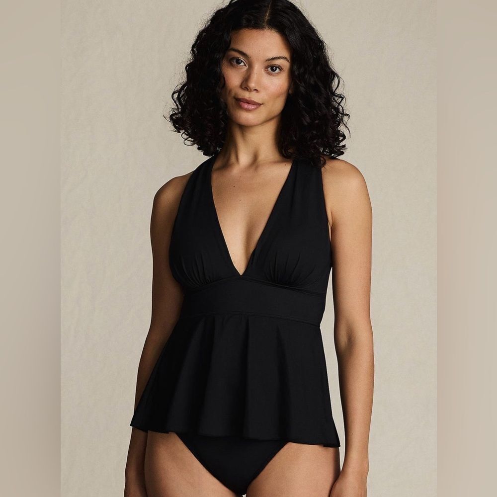Land's End plus slendersuit Plunge Ruffle X Back Fauxkini 1 piece swimsuit Var